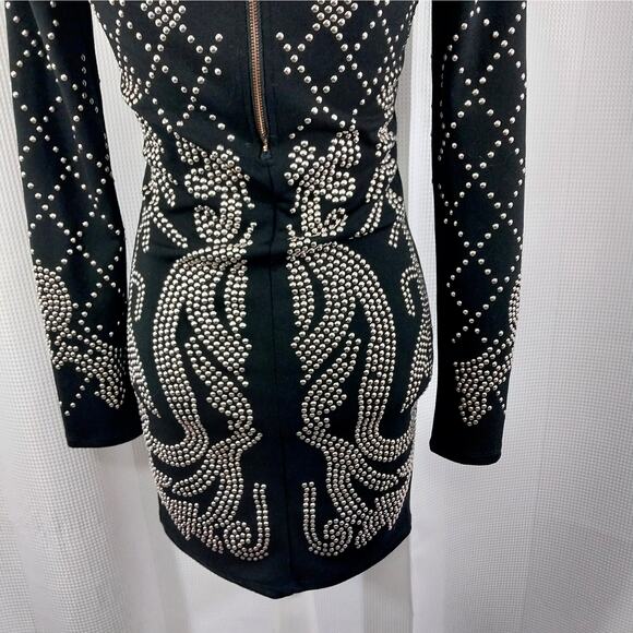 NWOT! REVAMPED! ULTRA STRETCH BLACK, ELABORATE GOLD STUDDED L/S DRESS! SZ S - Picture 8 of 12